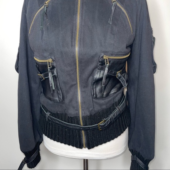 Roberta Scarpa Cotton Leather Moto Bomber Jacket Black Size 6 Italy - Picture 5 of 14